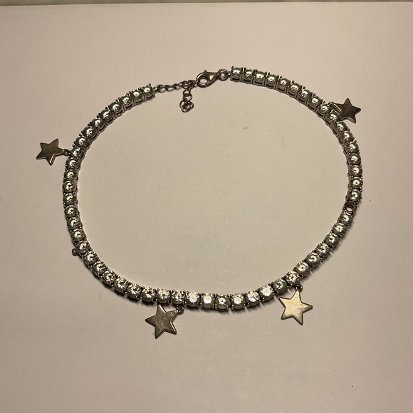 Vintage Sterling Silver Bracelet with clear stones and star charms. 10 to 11.5” - Picture 1 of 6